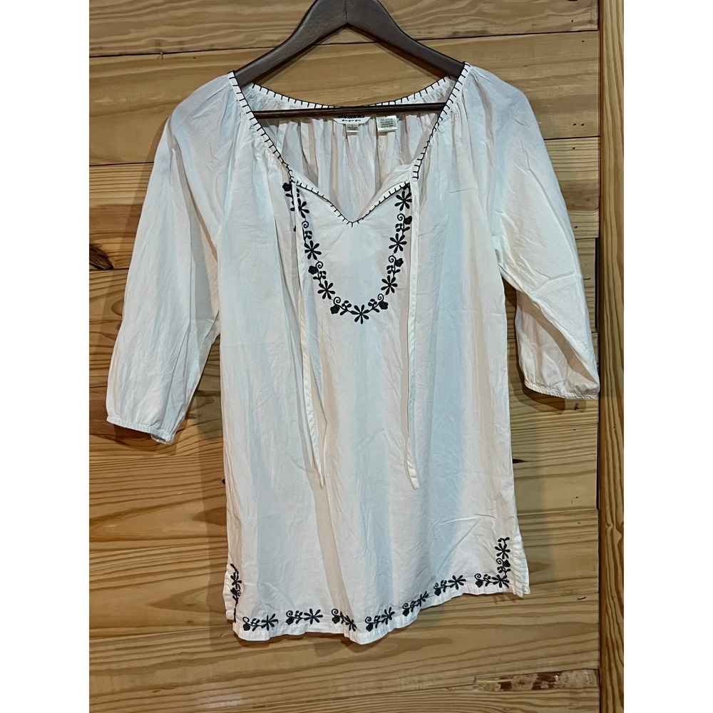 Tantrums Ivory Cotton Embroidered Tunic Blouse Womens Large Beach Coastal Boho - Picture 3 of 6
